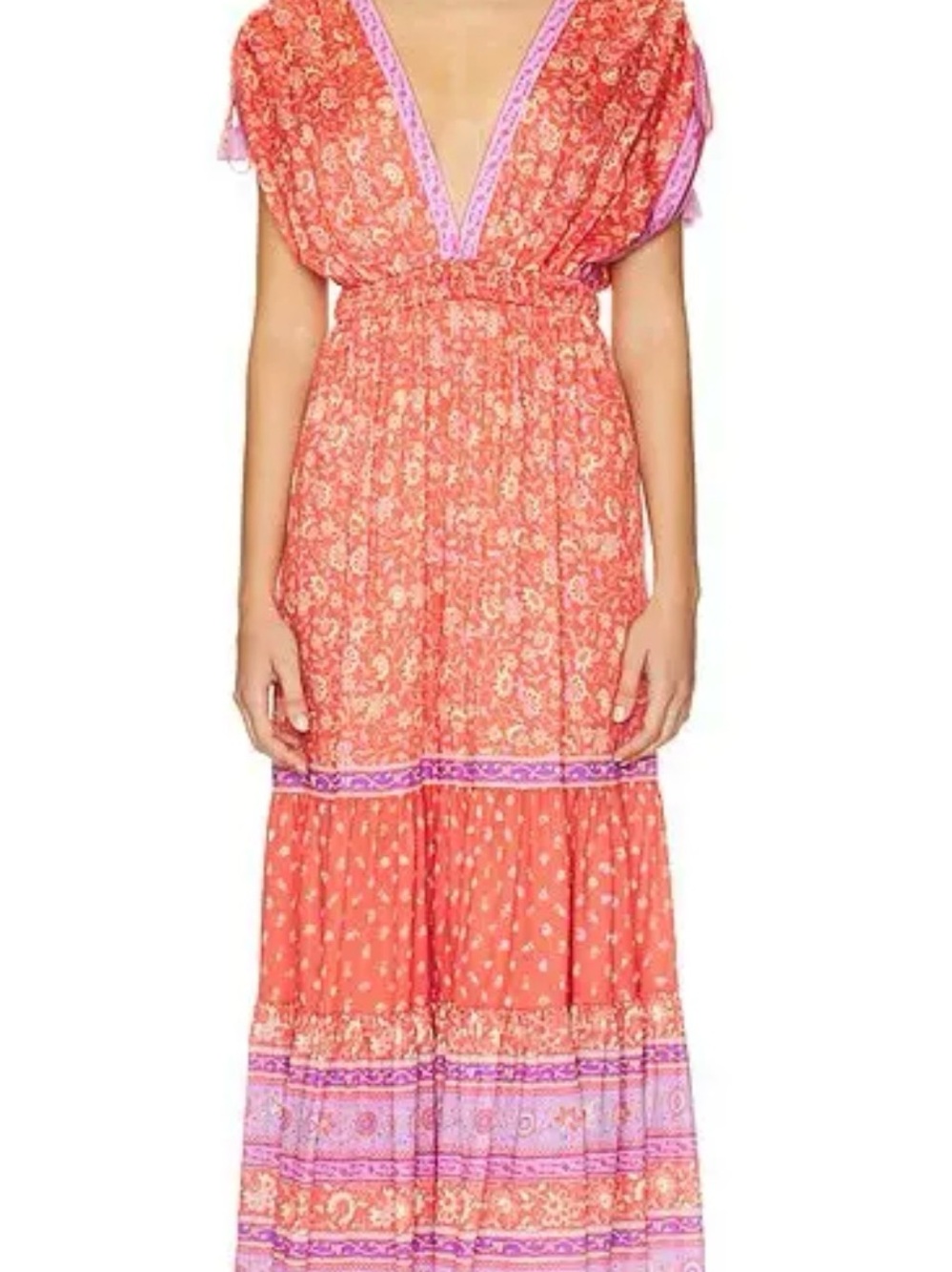 Spell Sunshine Bandit Cayenne Floral Maxi Dress with Purple Trim size Medium NWT
